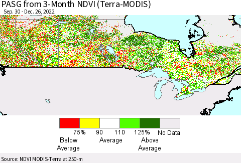 Canada PASG from 3-Month NDVI (Terra-MODIS) Thematic Map For 12/19/2022 - 12/26/2022