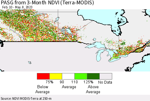 Canada PASG from 3-Month NDVI (Terra-MODIS) Thematic Map For 5/1/2023 - 5/8/2023