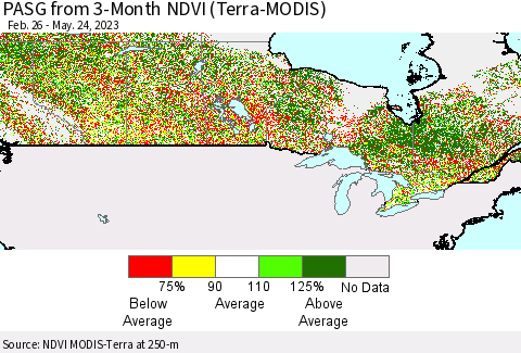 Canada PASG from 3-Month NDVI (Terra-MODIS) Thematic Map For 5/17/2023 - 5/24/2023