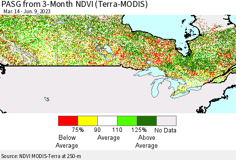 Canada PASG from 3-Month NDVI (Terra-MODIS) Thematic Map For 6/2/2023 - 6/9/2023