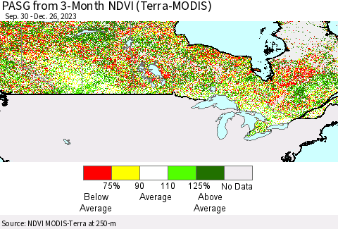 Canada PASG from 3-Month NDVI (Terra-MODIS) Thematic Map For 12/19/2023 - 12/26/2023