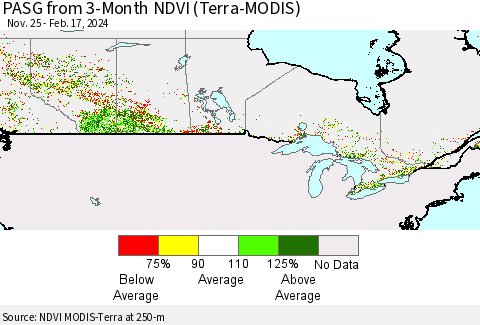 Canada PASG from 3-Month NDVI (Terra-MODIS) Thematic Map For 2/10/2024 - 2/17/2024