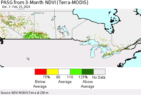 Canada PASG from 3-Month NDVI (Terra-MODIS) Thematic Map For 2/18/2024 - 2/25/2024