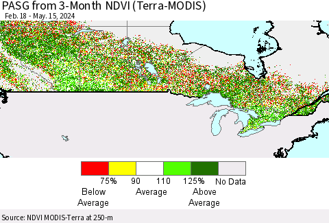 Canada PASG from 3-Month NDVI (Terra-MODIS) Thematic Map For 5/8/2024 - 5/15/2024