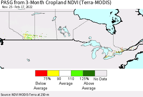 Canada PASG from 3-Month Cropland NDVI (Terra-MODIS) Thematic Map For 2/10/2022 - 2/17/2022