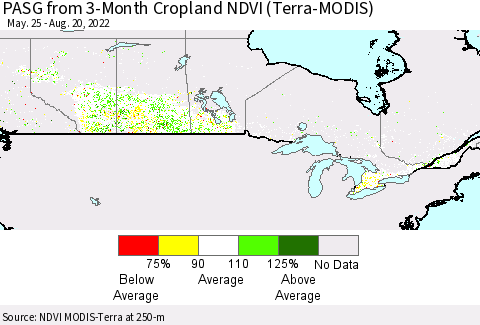 Canada PASG from 3-Month Cropland NDVI (Terra-MODIS) Thematic Map For 8/13/2022 - 8/20/2022