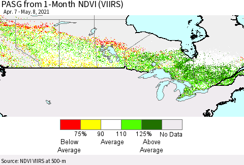 Canada PASG from 1-Month NDVI (VIIRS) Thematic Map For 5/1/2021 - 5/8/2021