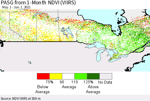 Canada PASG from 1-Month NDVI (VIIRS) Thematic Map For 5/25/2021 - 6/1/2021