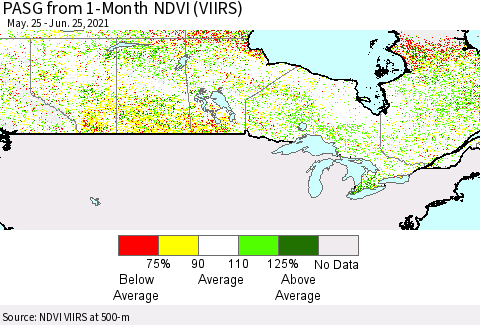 Canada PASG from 1-Month NDVI (VIIRS) Thematic Map For 6/18/2021 - 6/25/2021