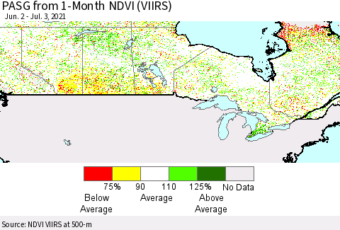 Canada PASG from 1-Month NDVI (VIIRS) Thematic Map For 6/26/2021 - 7/3/2021