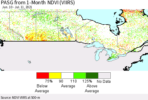 Canada PASG from 1-Month NDVI (VIIRS) Thematic Map For 7/4/2021 - 7/11/2021