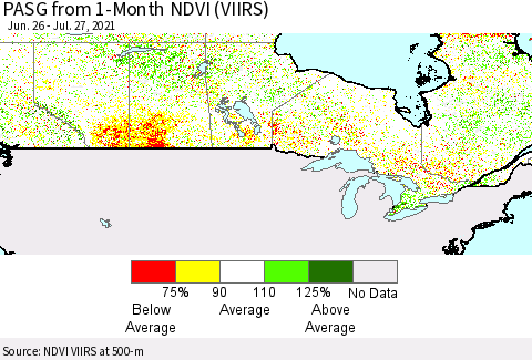 Canada PASG from 1-Month NDVI (VIIRS) Thematic Map For 7/20/2021 - 7/27/2021