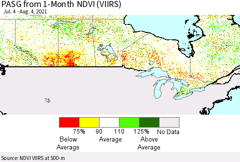Canada PASG from 1-Month NDVI (VIIRS) Thematic Map For 7/28/2021 - 8/4/2021