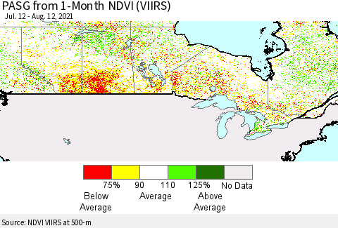 Canada PASG from 1-Month NDVI (VIIRS) Thematic Map For 8/5/2021 - 8/12/2021