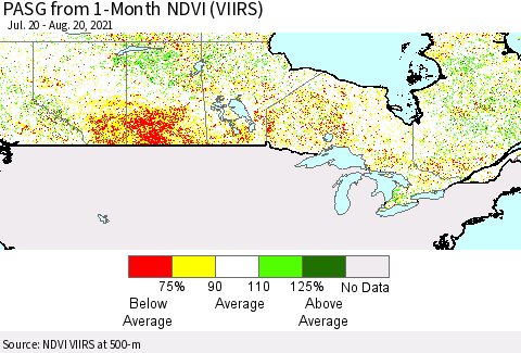 Canada PASG from 1-Month NDVI (VIIRS) Thematic Map For 8/13/2021 - 8/20/2021
