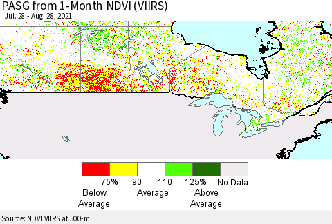 Canada PASG from 1-Month NDVI (VIIRS) Thematic Map For 8/21/2021 - 8/28/2021