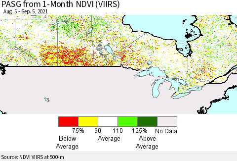 Canada PASG from 1-Month NDVI (VIIRS) Thematic Map For 8/29/2021 - 9/5/2021