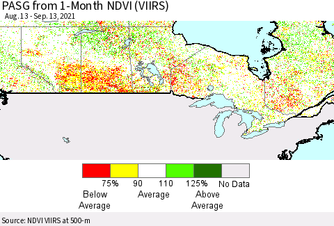 Canada PASG from 1-Month NDVI (VIIRS) Thematic Map For 9/6/2021 - 9/13/2021