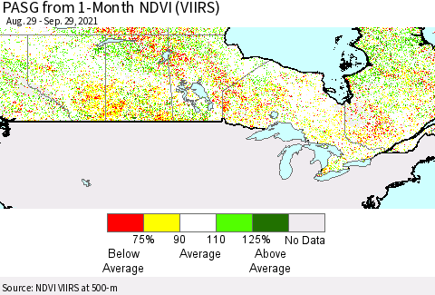 Canada PASG from 1-Month NDVI (VIIRS) Thematic Map For 9/22/2021 - 9/29/2021