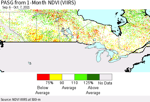 Canada PASG from 1-Month NDVI (VIIRS) Thematic Map For 9/30/2021 - 10/7/2021