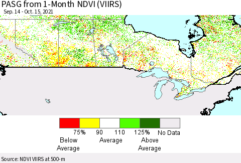 Canada PASG from 1-Month NDVI (VIIRS) Thematic Map For 10/8/2021 - 10/15/2021