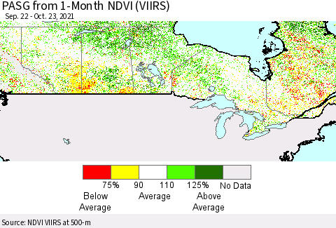 Canada PASG from 1-Month NDVI (VIIRS) Thematic Map For 10/16/2021 - 10/23/2021
