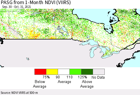 Canada PASG from 1-Month NDVI (VIIRS) Thematic Map For 10/24/2021 - 10/31/2021