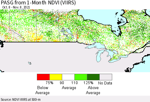 Canada PASG from 1-Month NDVI (VIIRS) Thematic Map For 11/1/2021 - 11/8/2021