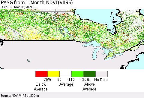 Canada PASG from 1-Month NDVI (VIIRS) Thematic Map For 11/9/2021 - 11/16/2021
