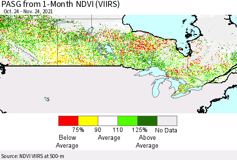 Canada PASG from 1-Month NDVI (VIIRS) Thematic Map For 11/17/2021 - 11/24/2021