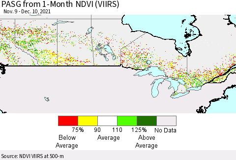 Canada PASG from 1-Month NDVI (VIIRS) Thematic Map For 12/3/2021 - 12/10/2021