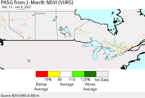 Canada PASG from 1-Month NDVI (VIIRS) Thematic Map For 1/1/2022 - 1/8/2022