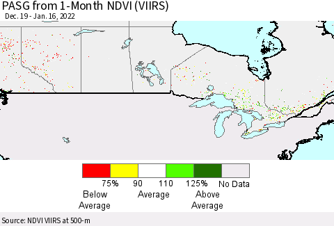 Canada PASG from 1-Month NDVI (VIIRS) Thematic Map For 1/9/2022 - 1/16/2022