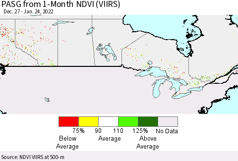 Canada PASG from 1-Month NDVI (VIIRS) Thematic Map For 1/17/2022 - 1/24/2022