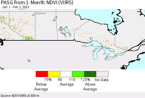 Canada PASG from 1-Month NDVI (VIIRS) Thematic Map For 1/25/2022 - 2/1/2022
