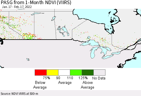 Canada PASG from 1-Month NDVI (VIIRS) Thematic Map For 2/10/2022 - 2/17/2022