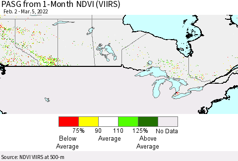 Canada PASG from 1-Month NDVI (VIIRS) Thematic Map For 2/26/2022 - 3/5/2022