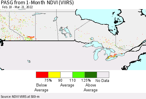 Canada PASG from 1-Month NDVI (VIIRS) Thematic Map For 3/14/2022 - 3/21/2022