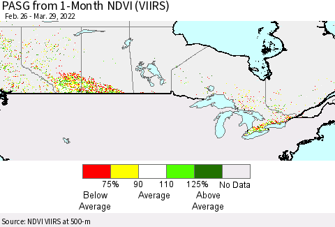 Canada PASG from 1-Month NDVI (VIIRS) Thematic Map For 3/22/2022 - 3/29/2022