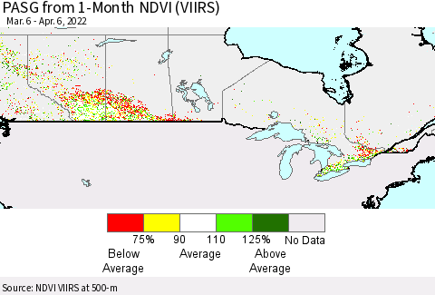 Canada PASG from 1-Month NDVI (VIIRS) Thematic Map For 3/30/2022 - 4/6/2022