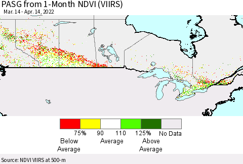 Canada PASG from 1-Month NDVI (VIIRS) Thematic Map For 4/7/2022 - 4/14/2022