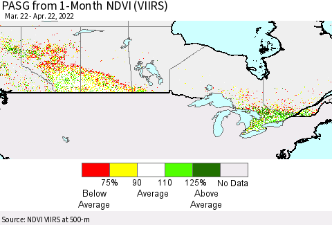 Canada PASG from 1-Month NDVI (VIIRS) Thematic Map For 4/15/2022 - 4/22/2022