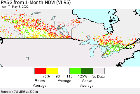 Canada PASG from 1-Month NDVI (VIIRS) Thematic Map For 5/1/2022 - 5/8/2022
