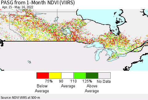 Canada PASG from 1-Month NDVI (VIIRS) Thematic Map For 5/9/2022 - 5/16/2022