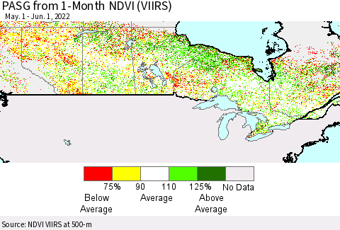 Canada PASG from 1-Month NDVI (VIIRS) Thematic Map For 5/25/2022 - 6/1/2022
