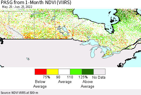Canada PASG from 1-Month NDVI (VIIRS) Thematic Map For 6/18/2022 - 6/25/2022