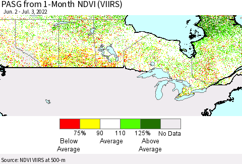 Canada PASG from 1-Month NDVI (VIIRS) Thematic Map For 6/26/2022 - 7/3/2022