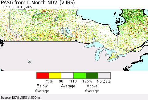 Canada PASG from 1-Month NDVI (VIIRS) Thematic Map For 7/4/2022 - 7/11/2022
