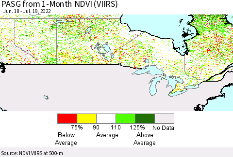 Canada PASG from 1-Month NDVI (VIIRS) Thematic Map For 7/12/2022 - 7/19/2022