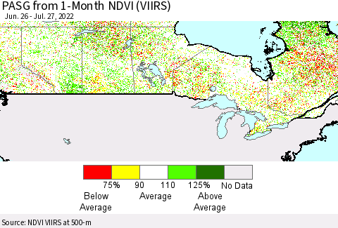 Canada PASG from 1-Month NDVI (VIIRS) Thematic Map For 7/20/2022 - 7/27/2022